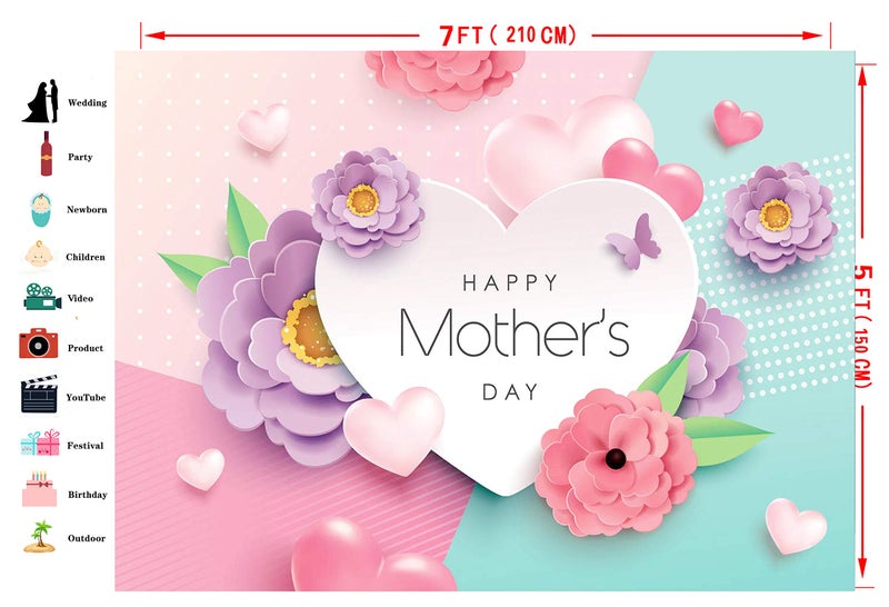 Dudaacvt 7x5ft Happy Mother's Day Backdrops Love Mothers Day Heart Photography Background Thanks Mom Banner Backdrop Best Mom Party Photo Decorations Backdrop - Image 5